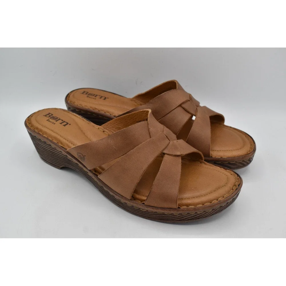 Born Women Size 11 Rosario Light Tan Full Grain Leather Slides Sandals Shoes
